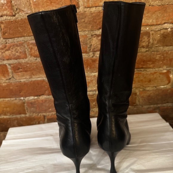 Manolo Blahnik Boots Below Knee Black Leather Pointed Toe Stiletto - Picture 3 of 8